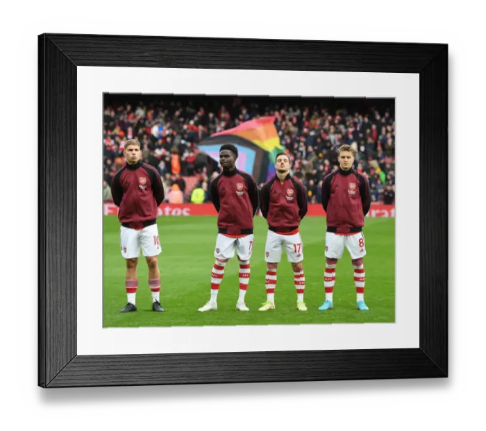 Framed Print : Arsenal's Rising Stars: Smith Rowe, Saka, Cedric, and Odegaard Unite Before Arsenal vs. Brentford