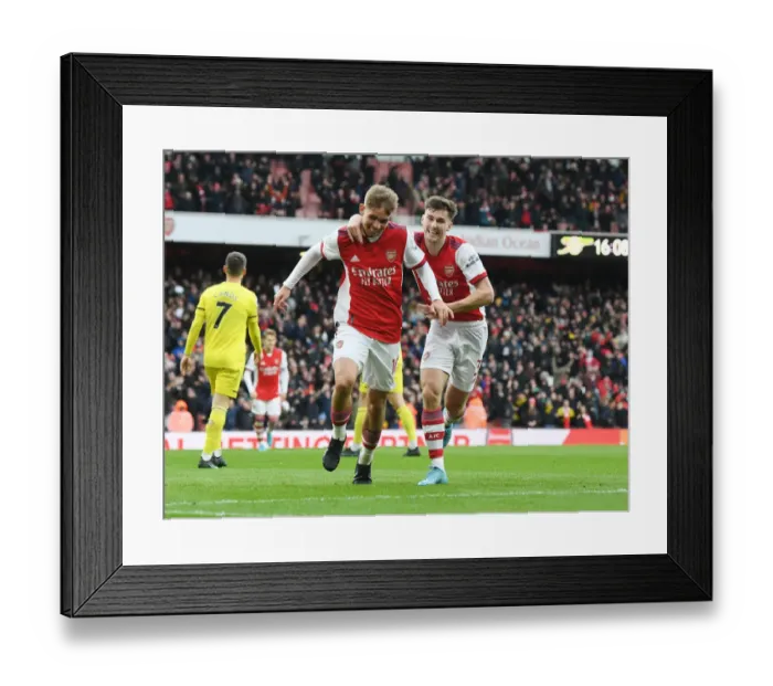 Framed Print : Arsenal's Emile Smith Rowe and Kieran Tierney Celebrate First Goal Against Brentford in 2021-22 Premier League Framed Print : Arsenal's Emile Smith Rowe and Kieran Tierney Celebrate First Goal Against Brentford in 2021-22 Premier League