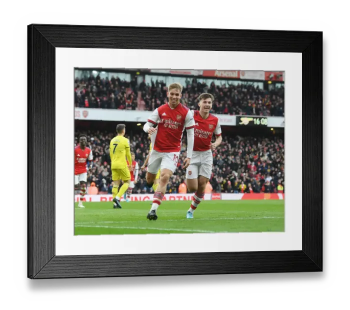 Framed Print : Arsenal: Smith Rowe and Tierney's Emotional First Goal Celebration Against Brentford (2021-22) Framed Print : Arsenal: Smith Rowe and Tierney's Emotional First Goal Celebration Against Brentford (2021-22)