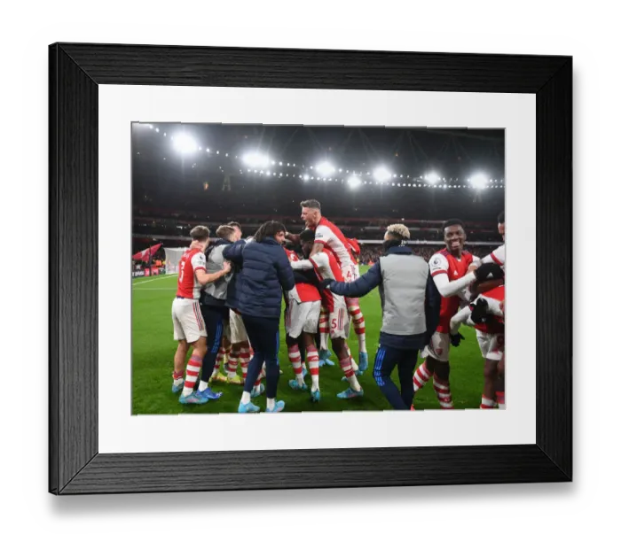 Framed Print : Arsenal's Lacazette Scores and Celebrates: Arsenal 2-Wolverhampton Wanderers, Premier League 2021-22
