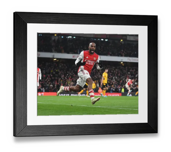 Framed Print : Alexis Lacazette Scores His Second: Arsenal's Victory Over Wolverhampton Wanderers in the Premier League 2021-22 - Arsenal's Star Forward Secures Win for The Gunners Framed Print : Alexis Lacazette Scores His Second: Arsenal's Victory Over Wolverhampton Wanderers in the Premier League 2021-22 - Arsenal's Star Forward Secures Win for The Gunners