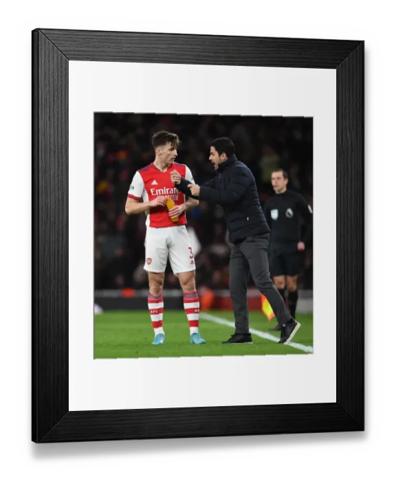 Framed Print : Arsenal's Mikel Arteta and Kieran Tierney during Arsenal vs. Wolverhampton Wanderers, 2021-22 Premier League