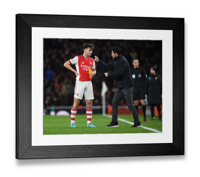 Framed Print : Arsenal: Arteta and Tierney Plotting Strategies on the Touchline (Arsenal vs. Wolverhampton Wanderers, 2021-22)
