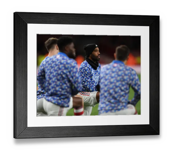 Framed Print : Arsenal's Alexandre Lacazette Warming Up Ahead of Arsenal vs. Wolverhampton Wanderers (2021-22)