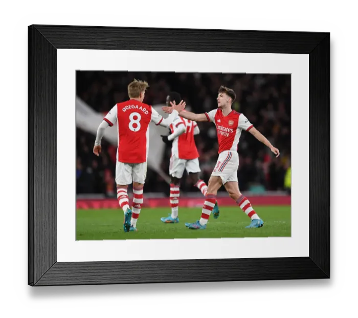 Framed Print : Arsenal Celebrate First Goal: Tierney and Odegaard Rejoice vs. Wolverhampton Wanderers (2021-22) Framed Print : Arsenal Celebrate First Goal: Tierney and Odegaard Rejoice vs. Wolverhampton Wanderers (2021-22)
