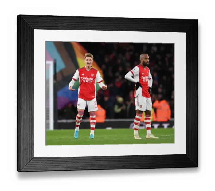 Framed Print : Arsenal Celebrates First Goal: Martin Odegaard Rallies Fans vs. Wolverhampton Wanderers (2021-22)