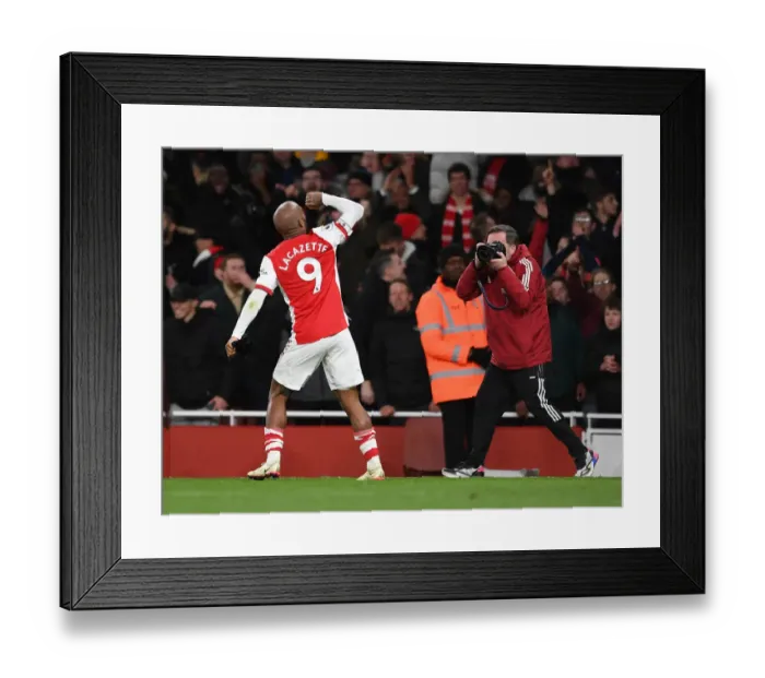 Framed Print : Alexandre Lacazette Scores Arsenal's Second Goal vs. Wolverhampton Wanderers (2021-22) - Emirates Stadium