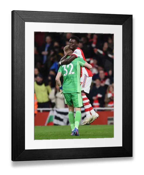 Framed Print : Arsenal's Triumph: Ramsdale and Saka's Unforgettable Celebration vs. Wolverhampton Wanderers Framed Print : Arsenal's Triumph: Ramsdale and Saka's Unforgettable Celebration vs. Wolverhampton Wanderers