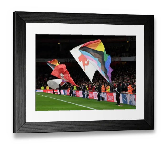 Framed Print : Arsenal Debuts Rainbow Flag in Premier League: Arsenal vs. Wolverhampton Wanderers, Emirates Stadium, London, 2022