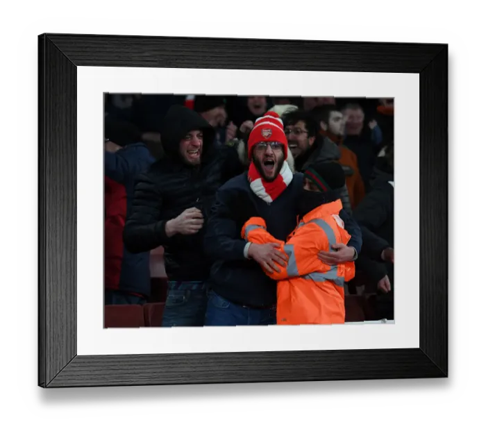Framed Print : Arsenal Fans Euphoria: Celebrating a Memorable Second Goal vs. Wolverhampton Wanderers, Premier League 2021-22