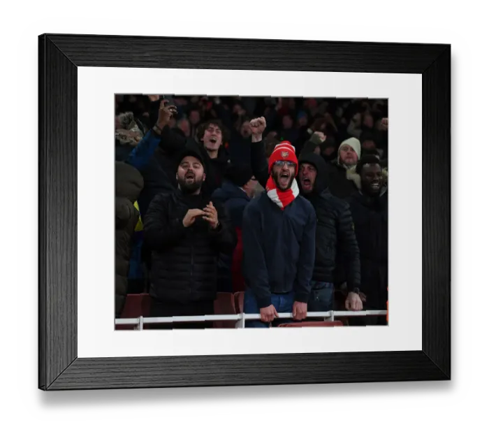 Framed Print : Arsenal Fans Celebrate Second Goal vs. Wolverhampton Wanderers (2021-22)