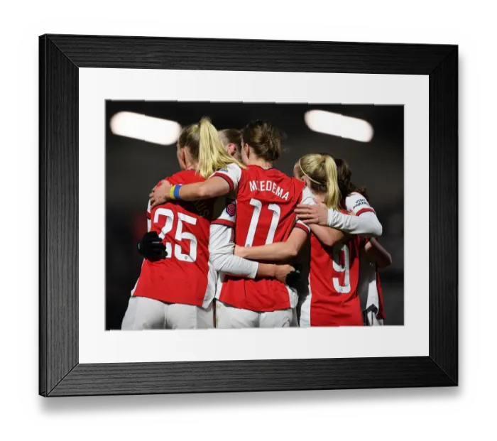 Framed Print : Arsenal Women's Super League Victory: Blackstenius, Miedema, and Mead's Unforgettable Goal Celebrations