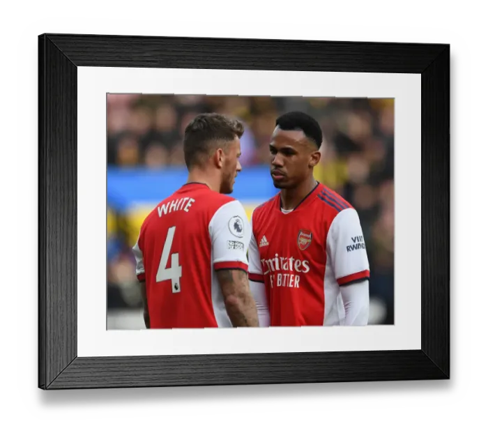 Framed Print : Arsenal's White and Magalhaes in Action against Watford (Premier League 2021-22) Framed Print : Arsenal's White and Magalhaes in Action against Watford (Premier League 2021-22)