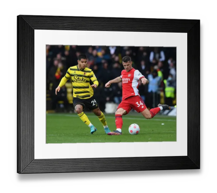 Framed Print : Granit Xhaka Faces Pressure: Watford vs. Arsenal, Premier League 2021-22 Framed Print : Granit Xhaka Faces Pressure: Watford vs. Arsenal, Premier League 2021-22
