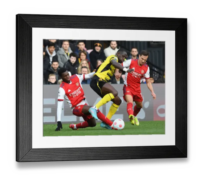 Framed Print : Clash at Vicarage Road: Arsenal vs. Watford, Premier League 2021-22 - Nketiah and Soares Go Head-to-Head Against Sissoko