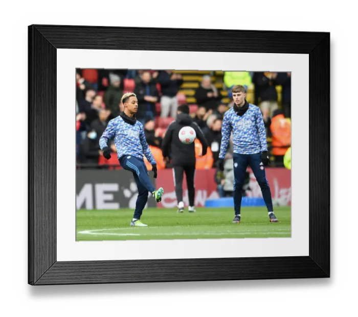 Framed Print : Arsenal Players Warm Up Ahead of Watford Clash in Premier League (2021-22)