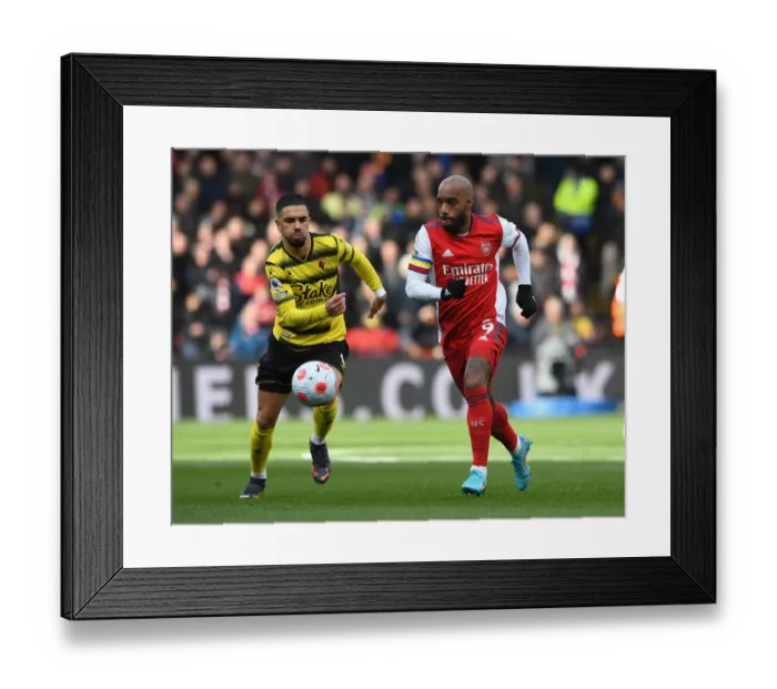 Framed Print : Clash at Vicarage Road: Lacazette vs. Watford Defender