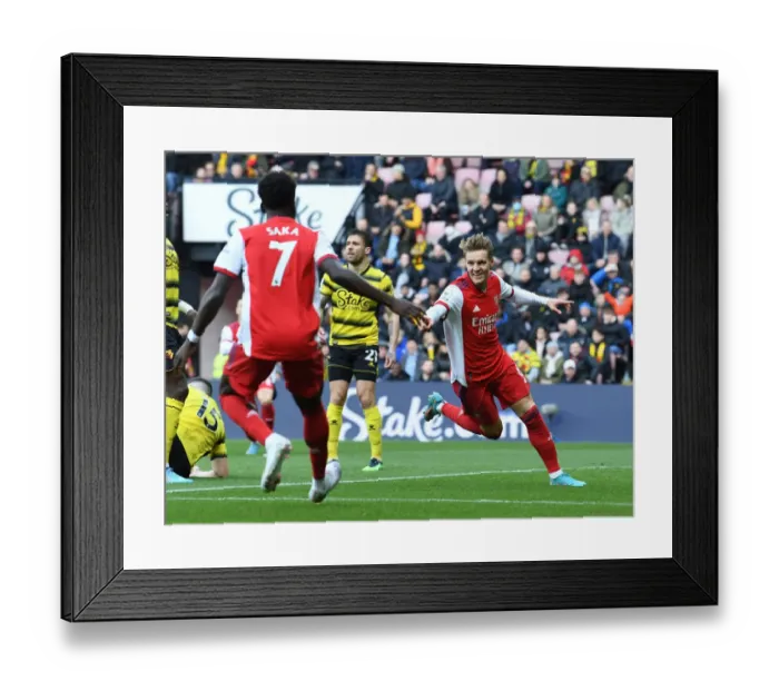 Framed Print : Martin Odegaard Scores First Goal: Watford vs Arsenal, Premier League 2021-22