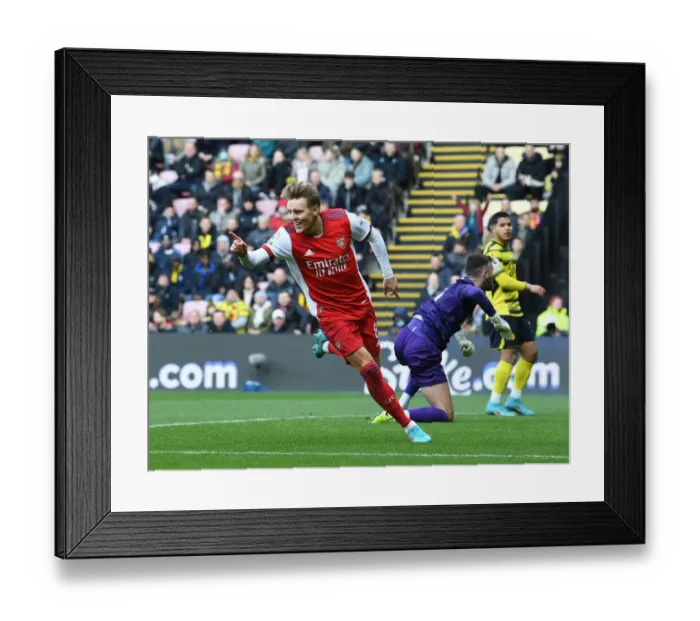 Framed Print : Martin Odegaard Scores: Arsenal's Victory at Watford (Premier League 2021-22)