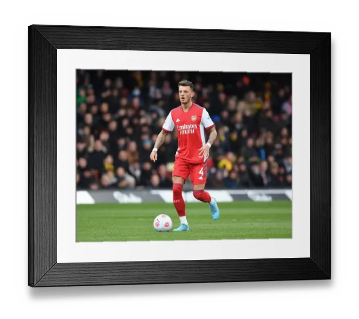 Framed Print : Ben White in Action: Arsenal Takes on Watford in the 2021-22 Premier League