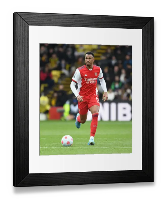 Framed Print : Gabriel's Defiant Performance: Arsenal's Unyielding Defender Stands Firm Against Watford, Premier League 2021-22