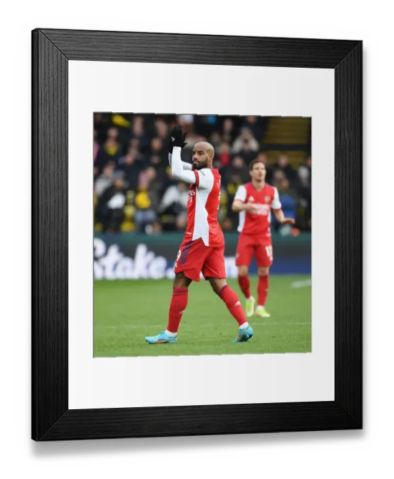 Framed Print : Alexis Lacazette Celebrates with Fans: Watford vs. Arsenal, Premier League 2021-22