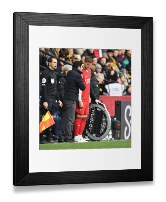 Framed Print : Mikel Arteta Coaches Rob Holding During Intense Watford vs Arsenal Premier League Clash Framed Print : Mikel Arteta Coaches Rob Holding During Intense Watford vs Arsenal Premier League Clash