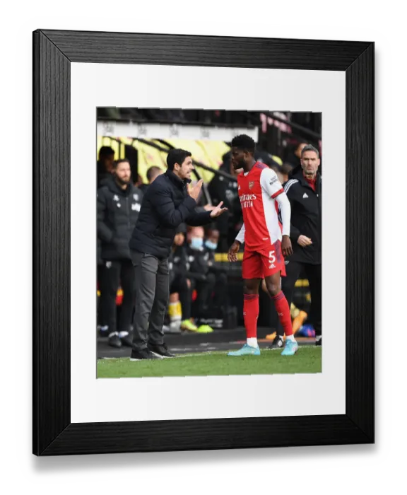 Framed Print : Mikel Arteta Coaches Thomas Partey During Intense Watford vs. Arsenal Premier League Clash