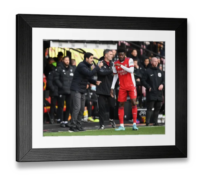 Framed Print : Arsenal Manager Mikel Arteta Speaks with Thomas Partey during Watford vs Arsenal, Premier League 2021-22