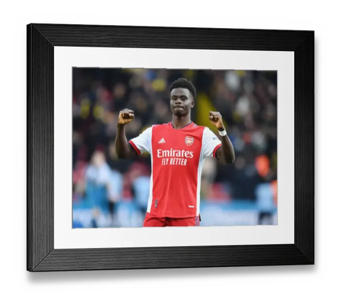 Framed Print : Bukayo Saka's Euphoric Celebration: Arsenal Secure Victory Against Watford in Premier League Framed Print : Bukayo Saka's Euphoric Celebration: Arsenal Secure Victory Against Watford in Premier League