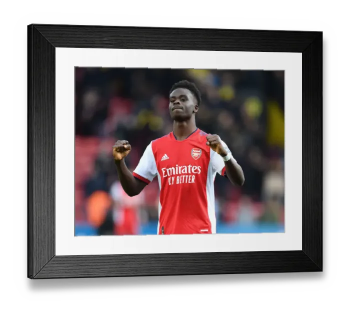 Framed Print : Bukayo Saka's Euphoric Celebration: Arsenal Secure Victory Over Watford in Premier League Framed Print : Bukayo Saka's Euphoric Celebration: Arsenal Secure Victory Over Watford in Premier League