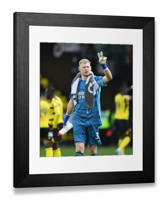 Framed Print : Arsenal's Aaron Ramsdale Celebrates with Fans: Victory at Watford, Premier League 2021-22