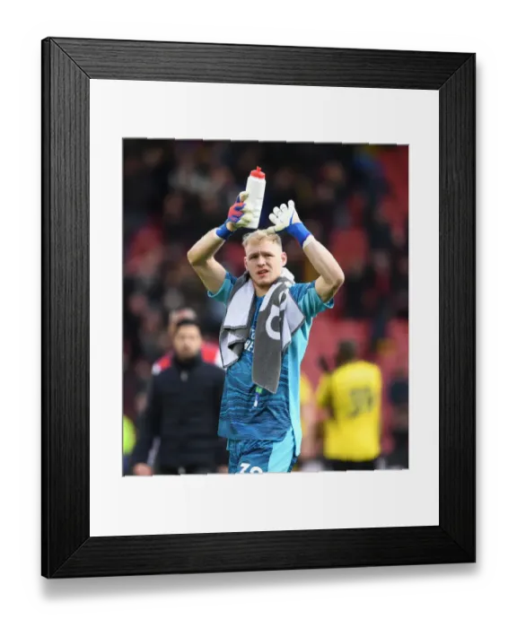 Framed Print : Arsenal's Aaron Ramsdale Celebrates Victory with Fans at Vicarage Road Framed Print : Arsenal's Aaron Ramsdale Celebrates Victory with Fans at Vicarage Road