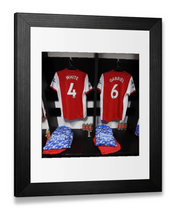 Framed Print : Arsenal Players Prepare for Premier League Clash Against Watford: Ben White and Gabriel in the Dressing Room Framed Print : Arsenal Players Prepare for Premier League Clash Against Watford: Ben White and Gabriel in the Dressing Room