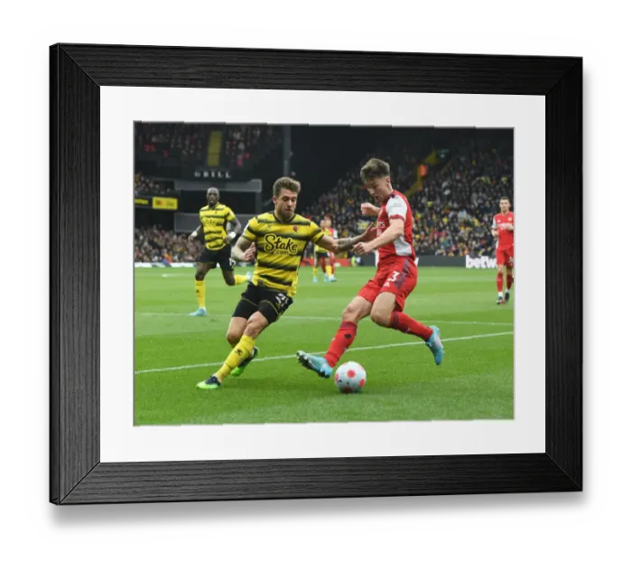Framed Print : Kieran Tierney Clashes with Femenia: Watford vs Arsenal, Premier League 2021-22 Framed Print : Kieran Tierney Clashes with Femenia: Watford vs Arsenal, Premier League 2021-22