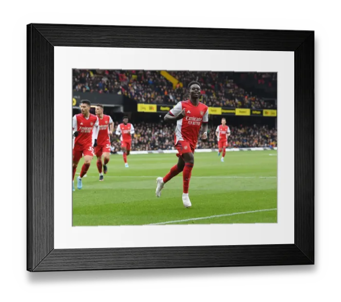 Framed Print : Bukayo Saka Scores Second Goal: Arsenal's Victory at Watford (Premier League 2021-22)