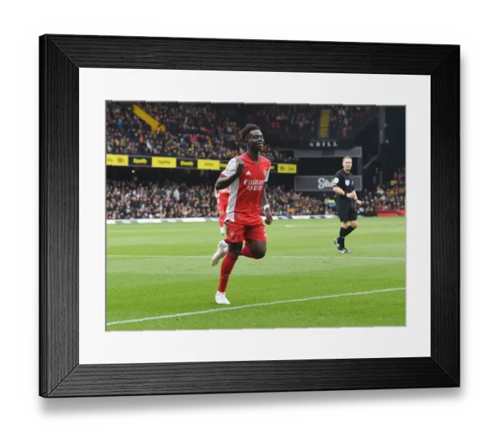 Framed Print : Bukayo Saka Scores Second Goal: Arsenal Triumphs Over Watford in Premier League Framed Print : Bukayo Saka Scores Second Goal: Arsenal Triumphs Over Watford in Premier League
