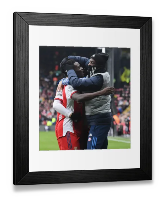 Framed Print : Saka and Pepe Celebrate Arsenal's Victory: Watford vs Arsenal, Premier League 2021-22 Framed Print : Saka and Pepe Celebrate Arsenal's Victory: Watford vs Arsenal, Premier League 2021-22