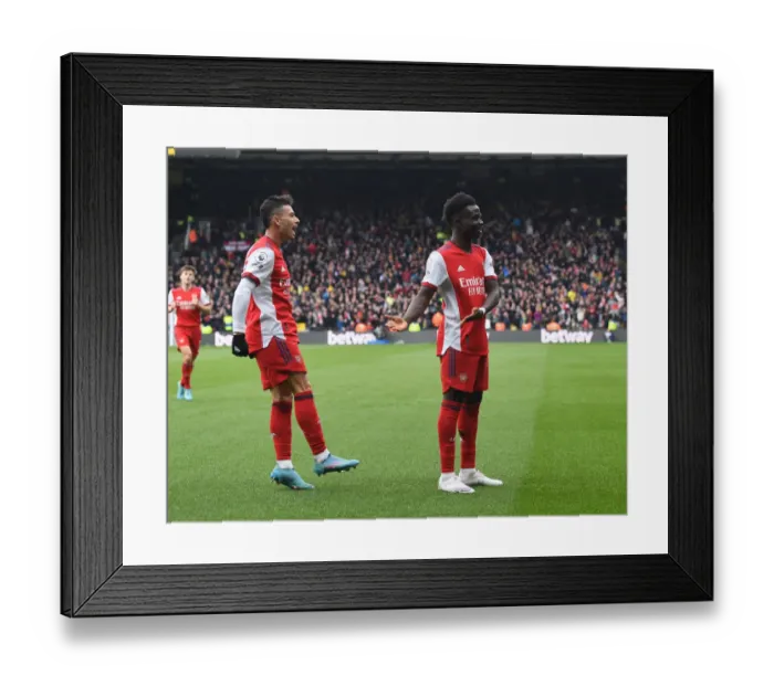 Framed Print : Bukayo Saka and Gabriel Martinelli Celebrate Arsenal's Second Goal vs. Watford (2021-22) Framed Print : Bukayo Saka and Gabriel Martinelli Celebrate Arsenal's Second Goal vs. Watford (2021-22)