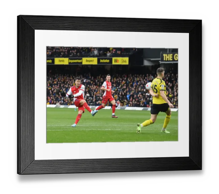 Framed Print : Gabriel Martinelli Scores the Third: Arsenal Triumphs over Watford in Premier League Framed Print : Gabriel Martinelli Scores the Third: Arsenal Triumphs over Watford in Premier League