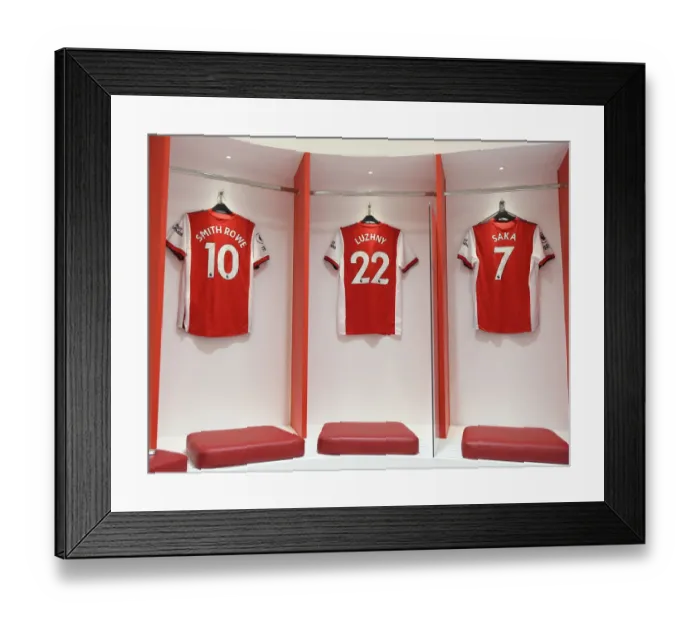 Framed Print : Arsenal Changing Room: Oleg Luzhny's Shirt Among Emile Smith Rowe and Bukayo Saka's Ahead of Arsenal vs Leicester City Framed Print : Arsenal Changing Room: Oleg Luzhny's Shirt Among Emile Smith Rowe and Bukayo Saka's Ahead of Arsenal vs Leicester City