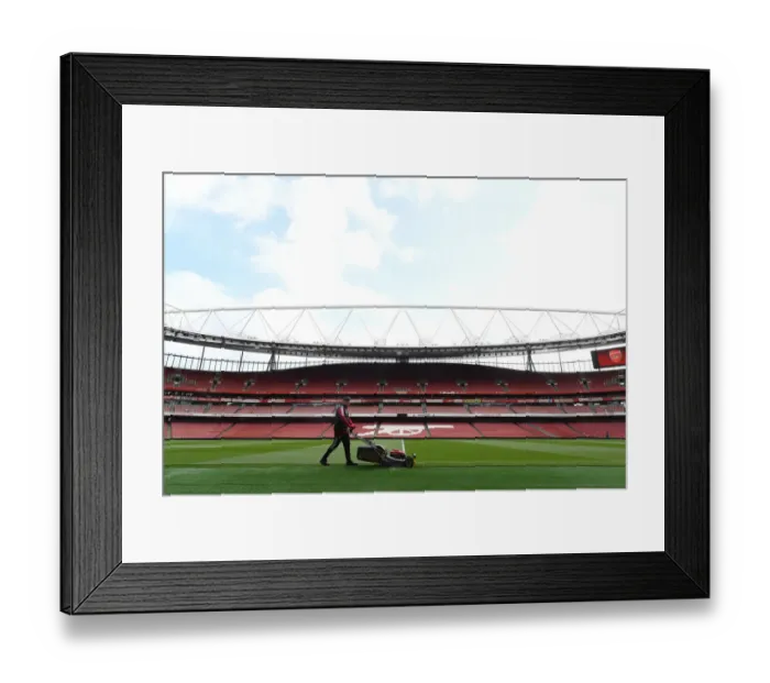 Framed Print : Arsenal vs Leicester City: Pre-Match Groundskeeping at Emirates Stadium Framed Print : Arsenal vs Leicester City: Pre-Match Groundskeeping at Emirates Stadium