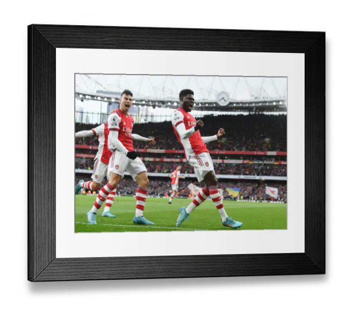 Framed Print : Partey and Martinelli Celebrate First Goal: Arsenal vs. Leicester City, Premier League 2021-22