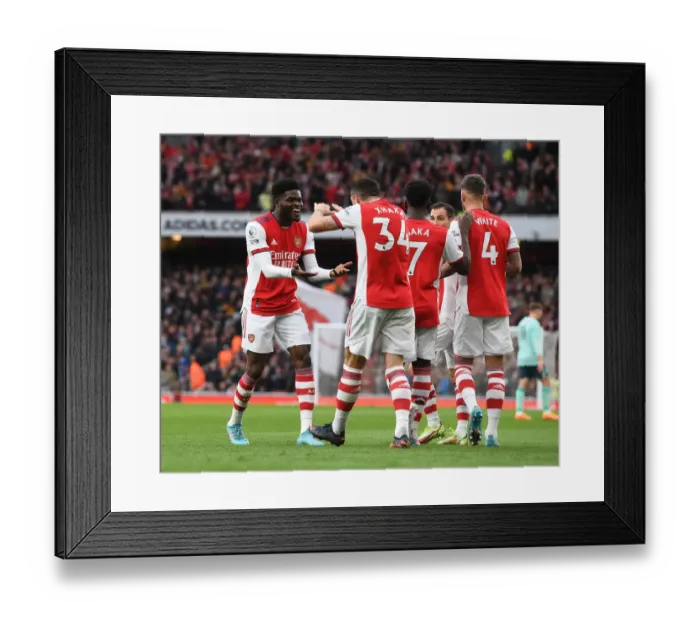 Framed Print : Thomas Partey and Granit Xhaka Celebrate First Goal: Arsenal vs. Leicester City, Premier League 2021-22 Framed Print : Thomas Partey and Granit Xhaka Celebrate First Goal: Arsenal vs. Leicester City, Premier League 2021-22