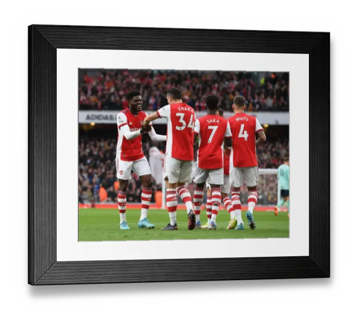 Framed Print : Thomas Partey and Granit Xhaka Celebrate Arsenal's First Goal Against Leicester City (2021-22) Framed Print : Thomas Partey and Granit Xhaka Celebrate Arsenal's First Goal Against Leicester City (2021-22)