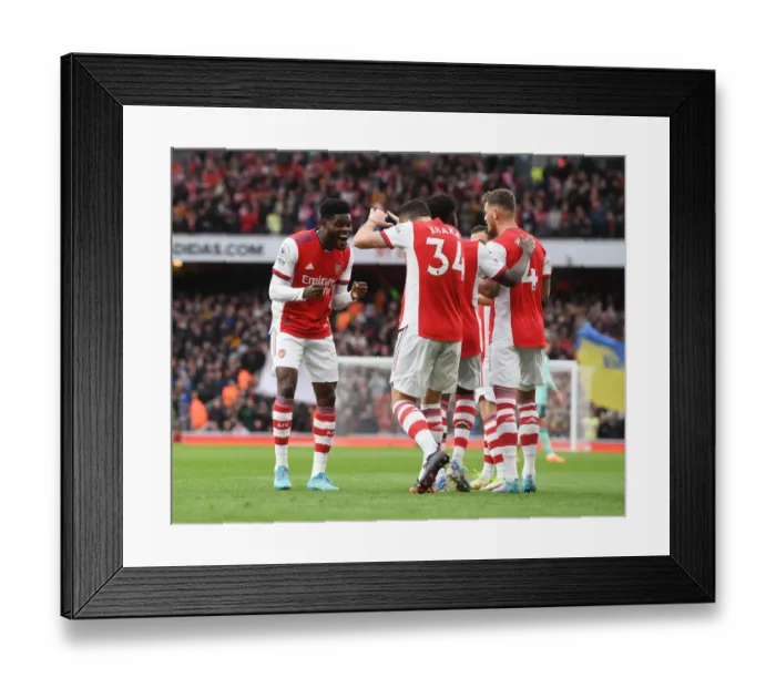 Framed Print : Arsenal's Partey-Xhaka Partnership: First Goal Celebration vs Leicester City (2021-22)