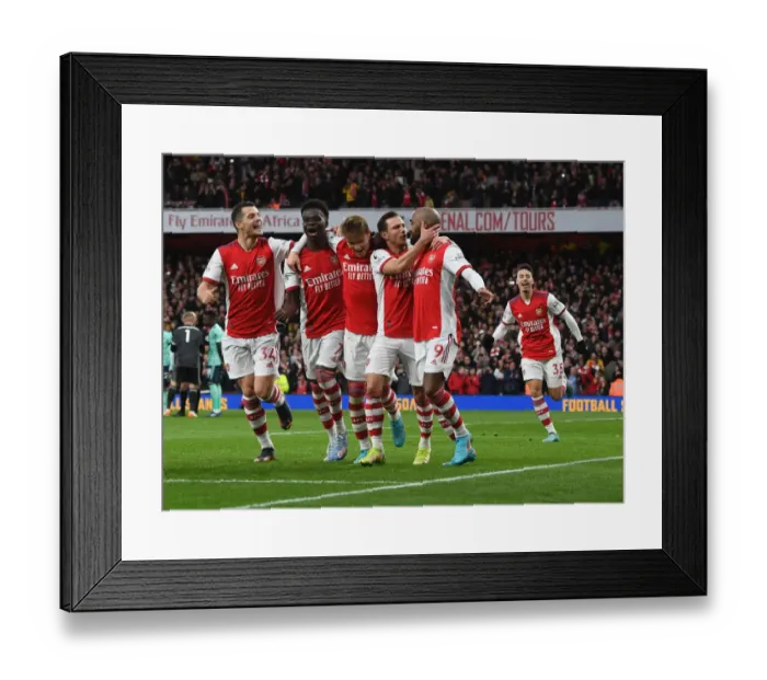 Framed Print : Arsenal Celebrate Lacazette's Goal: Xhaka, Saka, Odegaard, Cedric Framed Print : Arsenal Celebrate Lacazette's Goal: Xhaka, Saka, Odegaard, Cedric