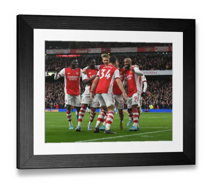 Framed Print : Arsenal Celebrate: Lacazette Scores Second Goal vs Leicester City (2021-22) Framed Print : Arsenal Celebrate: Lacazette Scores Second Goal vs Leicester City (2021-22)