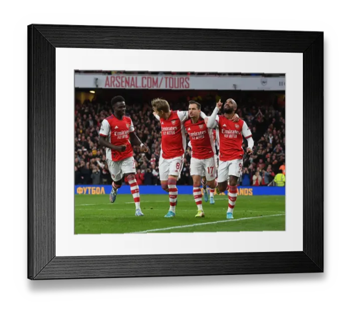 Framed Print : Arsenal in Action: Lacazette Scores the Second Goal Against Leicester City (2021-22) Framed Print : Arsenal in Action: Lacazette Scores the Second Goal Against Leicester City (2021-22)