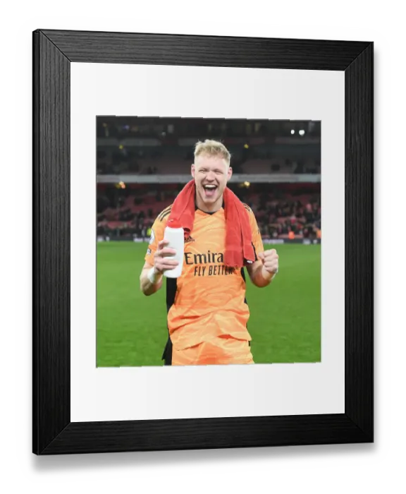 Framed Print : Arsenal's Ramsdale: Savoring Triumph over Leicester City in the Premier League